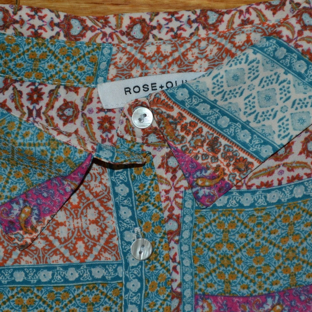 Women’s Rose & Olive Patchwork Button Down Blouse… - image 5